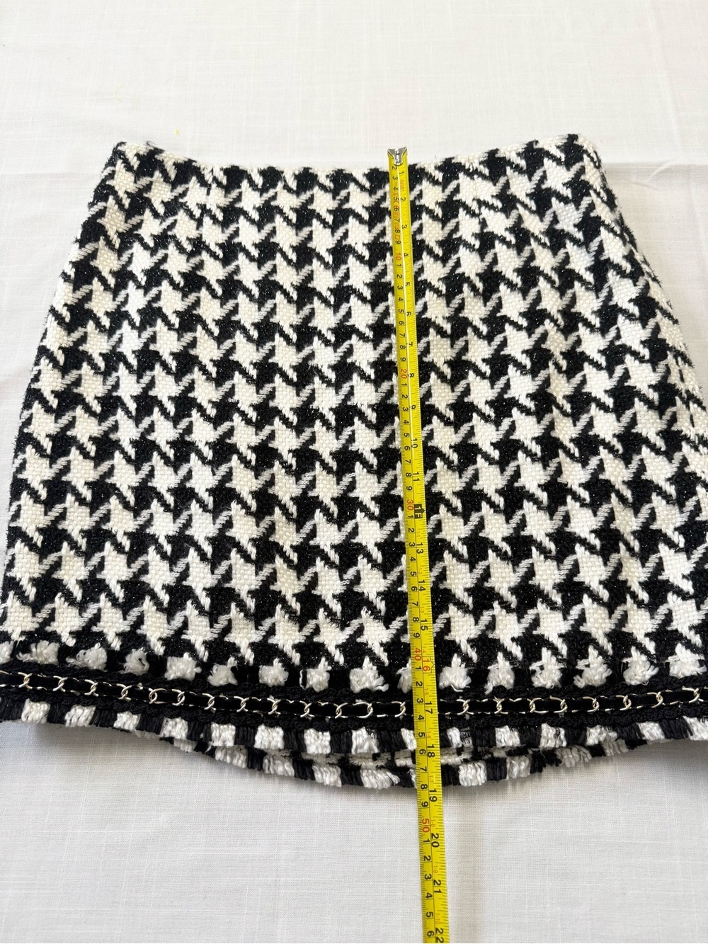 Boston Proper Large size Houndstooth Skirt Size 12 Black White chain trim Office - Picture 3 of 9